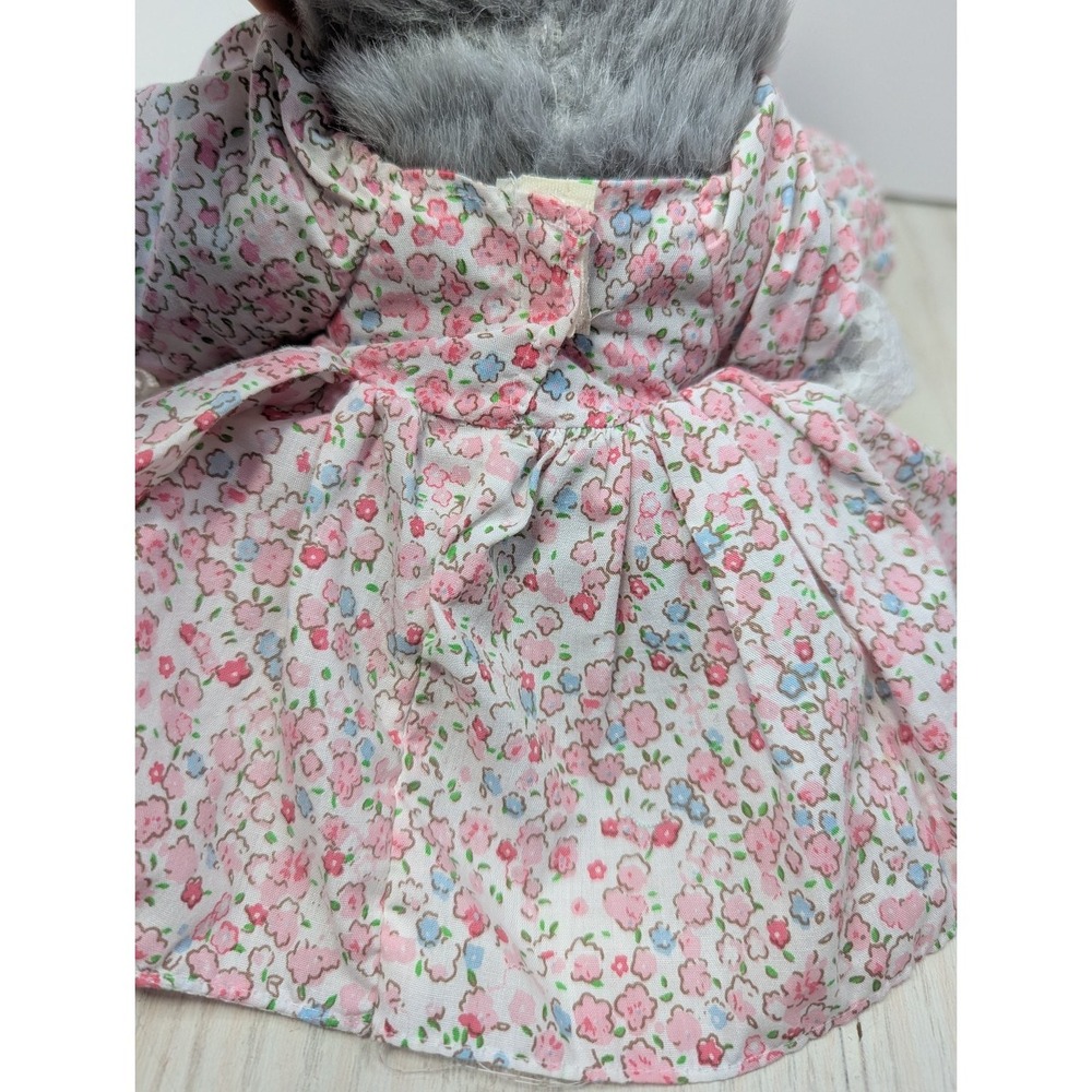 Easter Pets Grey Bunny Plush Stuffed Animal Pink Floral Dress vintage - Picture 5 of 9